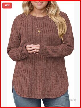 Plus Size Oversized Crewneck Sweater - Long Sleeve Ribbed Knit Top